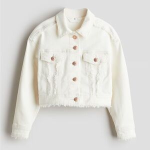 H&M Cream Denim Jacket with Frayed Hem
